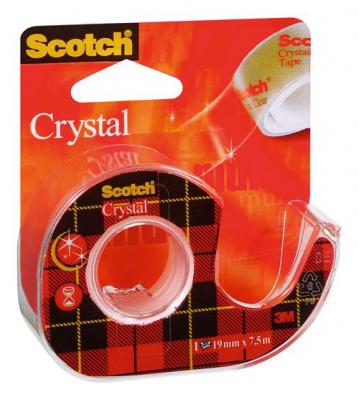 3M Ruban adh&eacute;sif transparent Scotch Crystal - 19 mm x 7,5m - sur d&eacute;vidoir