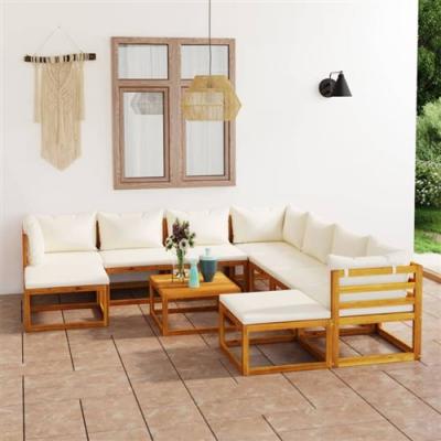VIDAXL Salon de jardin 11 pcs avec coussin cr&egrave;me bois d'acacia massif