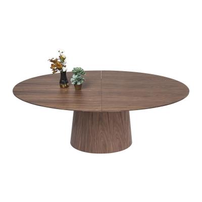 Table &agrave; manger ovale extensible 200 bois noyer benvenuto