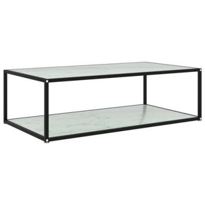Table basse verre tremp&eacute; texture marbre 120 x 60 cm - blanc 322904
