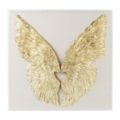 KARE DESIGN Tableau plumes dor&eacute;es en relief sous vitre 120x120