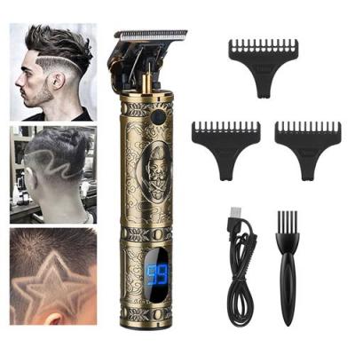  Tondeuse professionnelle &agrave; lame en T sans fil, Tondeuse &agrave; cheveux, Rasoir &agrave; barbe rechargeable LCD - Bronze 