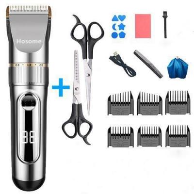  Tondeuse professionnelle &agrave; lame sans fil, Tondeuse &agrave; cheveux, Rasoir &agrave; barbe rechargeable LCD - Argent 