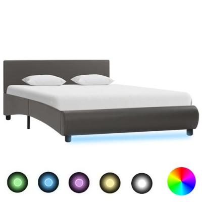 Lit adulte &agrave; led simili cuir noir findra 140x200 cm cadre 2 personnes