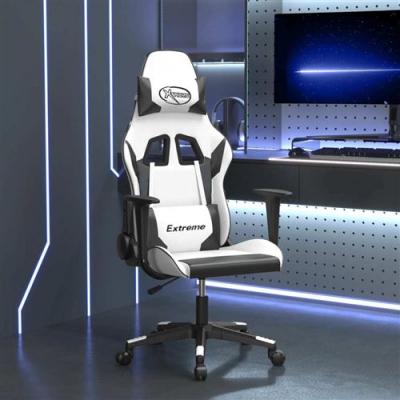 VIDAXL Chaise gaming de massage Blanc et noir SimilicuirChaise Gamer Si&egrave;ge Gaming Fauteuil Gamer 