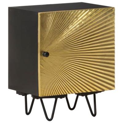 Table de chevet avec front en laiton 40x30x50cm Manguier massif