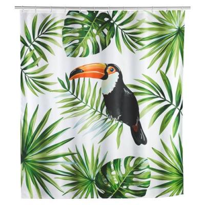 WENKO Rideau de douche tropical Toucan - Polyester - 180 x 200 cm - Blanc