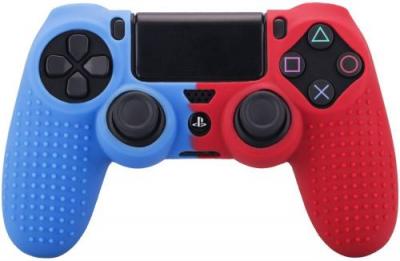 OEM Coque de protection en silicone antid&eacute;rapant pour manette PS4/Slim/Pro - Rouge&Bleu 