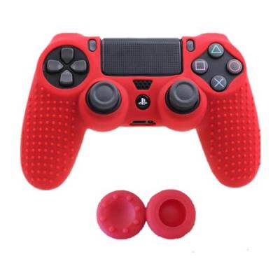 OEM Coque de protection en silicone avec 2 caps pour manette PS4/Slim/Pro - Rouge 