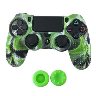 OEM Coque de protection en silicone avec 2 caps pour manette PS4/Slim/Pro - Camouflage vert 