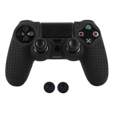 OEM Coque de protection en silicone avec 2 caps pour manette PS4/Slim/Pro - Noir 