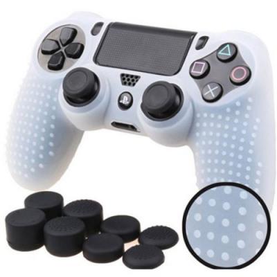 OEM Coque de protection en silicone avec 8 caps pour manette PS4/Slim/Pro - Blanc 