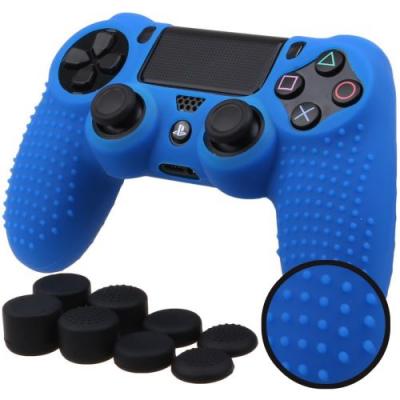 OEM Coque de protection en silicone avec 8 caps pour manette PS4/Slim/Pro - Bleu 