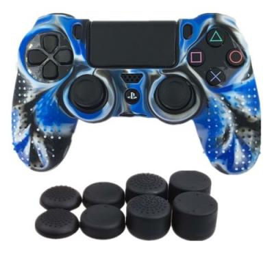 OEM Coque de protection en silicone avec 8 caps pour manette PS4/Slim/Pro - Camouflage blue 