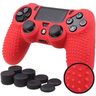 OEM Coque de protection en silicone avec 8 caps pour manette PS4/Slim/Pro - Rouge 