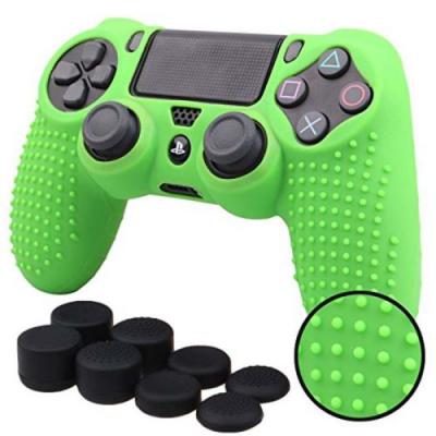 OEM Coque de protection en silicone avec 8 caps pour manette PS4/Slim/Pro - Vert 