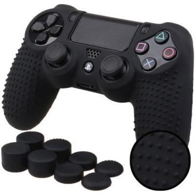 OEM Coque de protection en silicone avec 8 caps pour manette PS4/Slim/Pro - Noir 