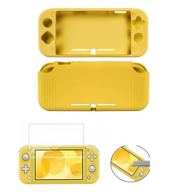 STRASSE GAME Housse &eacute;tui silicone de protection pour console Nintendo Switch Lite - Jaune + Protection &eacute;cran en verre tremp&eacute;