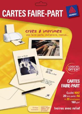 AVERY DENNISON Carte AVERY 20 Cartes faire-part ivoire
