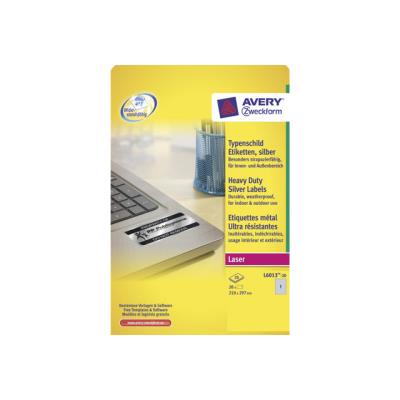  Avery Heavy Duty Laser Labels - Polyester - argent - A4 (210 x 297 mm) 20 unit&eacute;s (20 feuille(s) x 1 &eacute;tiquettes 