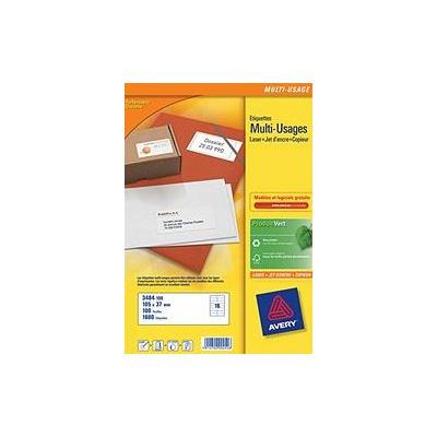 AVERY  Etiquette adresse jet d'encre et laser 105 x 37 mm  3484-100 blanche - Bo&icirc;te de 1600
