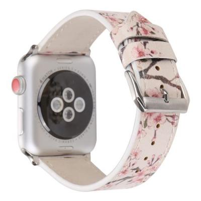 GENERIQUE Bracelet de montre en cuir motif de fleurs pour Apple Watch Series 6/ SE/ 5/ 4 40mm - Rose clair 