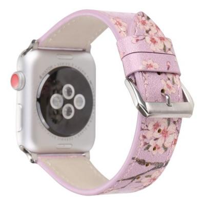 GENERIQUE Bracelet de montre en cuir motif de fleurs pour Apple Watch Series 6/ SE/ 5/ 4 44mm - Violet 
