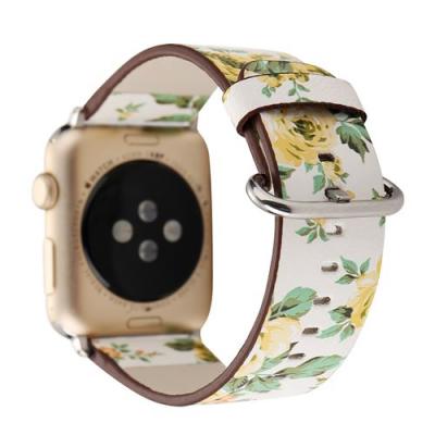  Bracelet de montre en cuir motif fleurs pour Apple Watch Series 6/ SE/ 5/ 4 40mm - Blanc&Jaune
