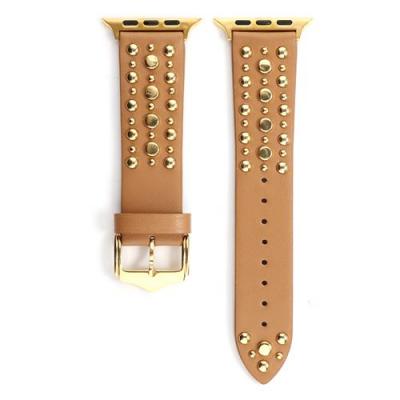  Bracelet en cuir v&eacute;ritable avec rivet pour Apple Watch Series 6/ SE/ 5/ 4 40mm - Brun&Or 