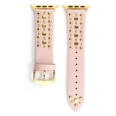 GENERIQUE Bracelet en cuir v&eacute;ritable avec rivet pour Apple Watch Series 6/ SE/ 5/ 4 40mm - Rose&Or 