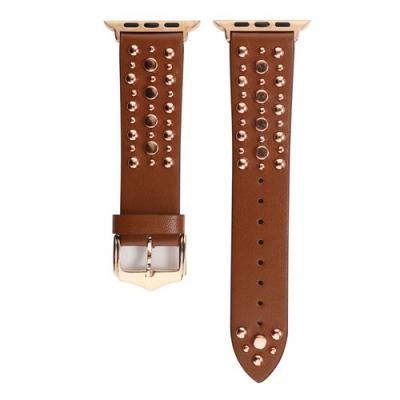 GENERIQUE Bracelet en cuir v&eacute;ritable avec rivet pour Apple Watch Series 6/ SE/ 5/ 4 44mm - Marron