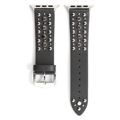  Bracelet en cuir v&eacute;ritable avec rivet pour Apple Watch Series 6/ SE/ 5/ 4 40mm - Gris 