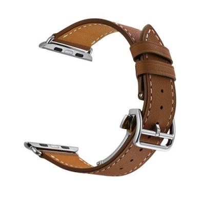GENERIQUE Bracelet en cuir v&eacute;ritable boucle d&eacute;ployante marron pour votre Apple Watch Series 5/4 44mm/Series 3/2/1 42mm 