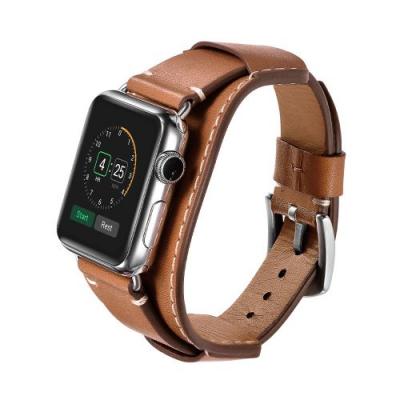 GENERIQUE Bracelet en cuir v&eacute;ritable marron clair pour votre Apple Watch Series 5/4 44mm/Series 3/2/1 42mm 
