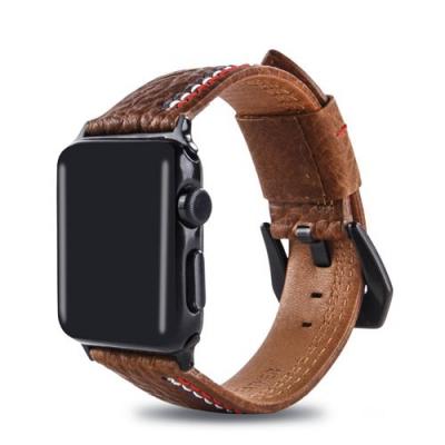 GENERIQUE Bracelet en cuir v&eacute;ritable marron pour votre Apple Watch Series 4 44mm/3/2/1 42mm 