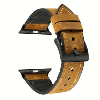  Bracelet en cuir v&eacute;ritable + silicone marron pour votre Apple Watch Series 3/2/1 38mm/Series 4 40mm 