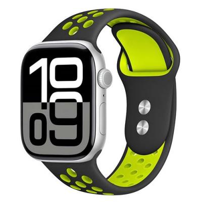 CRONG Bracelet pour Watch 38 / 40 / 42mm Duo Sport en Silicone Souple  Noir / Vert