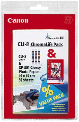 CANON CLI-8 3 couleurs + A6 50F 