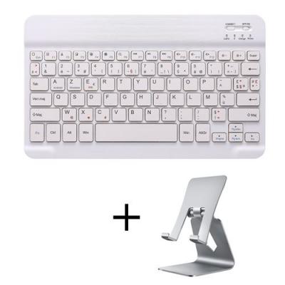 GENERIQUE Clavier HSMY Bluetooth sans Fil Fran&ccedil;ais AZERTY + Support tablette, Compatible avec Syst&egrave;me Android/iOS - Argent&Blanc 