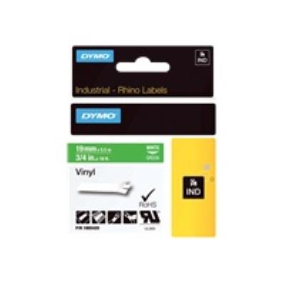 DYMO Rhino - Etiquettes Industrielles Vinyle 19mm x 5.5m - Blanc sur Vert