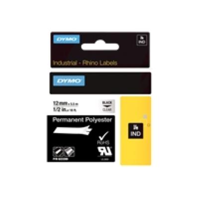 DYMO Rhino - Etiquettes Industrielles Polyester Permanent 12mm x 5.5m - Noir sur Transparent