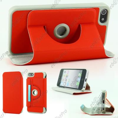 GENERIQUE ebestStar &reg; pour Apple iPhone 5S, 5 - Housse Coque Etui PU cuir rotatif avec support &agrave; rotation 360&deg; + Film protection d'&eacute;cran, Couleur Rouge 