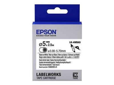 EPSON  Ruban LK-4WBA5 Gaine thermor&eacute;tractable HST Noir/Blanc d5/2,5
