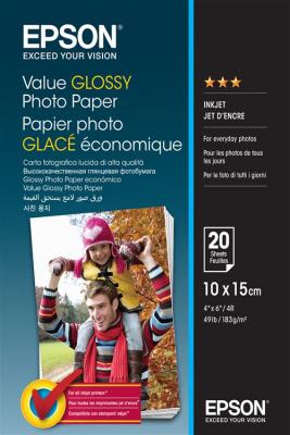  Epson Value - Brillant - 100 x 150 mm - 183 g/m&sup2; - 20 feuille(s) papier photo - pour Epson L382, L386, L486; Expression Home HD XP-15000; Expression Premium XP-900 
