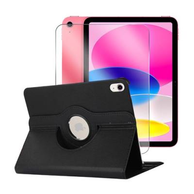 VISIODIRECT Etui rotatif en simili cuir + verre tremp&eacute; pour ipad 10 10,9"" 2022 - noir