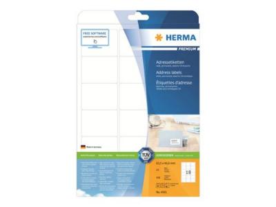  HERMA Premium - Auto-adh&eacute;sif - blanc mat - 63.5 x 46.6 mm 450 &eacute;tiquette(s) (25 feuille(s) x 18 &eacute;tiquettes adresses 