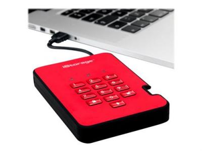 ISTORAGE  diskAshur&sup2; - Disque dur - chiffr&eacute; - 3 To - externe (portable) - USB 3.1 - 5400 tours/min - m&eacute;moire tampon : 8 Mo - FIPS 197, 256-bit AES-XTS - rouge passion -