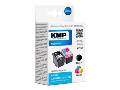 KMP  MULTIPACK H135V - Pack de 2 - noir, couleur (cyan, magenta, jaune) - compatible - cartouche d'encre (alternative pour&nbsp;: HP 301, HP CH561EE, HP CH562EE) - pour Deskjet 1050A J410, 1051A