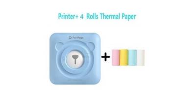 PERIPAGE Mini imprimante photo thermique portable bluetooth 58 mm avec 4 rouleaux de papier d'impression -bleu 