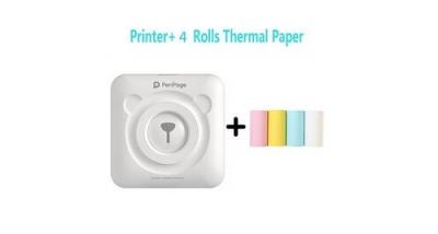 PERIPAGE Mini imprimante photo thermique  portable bluetooth 58 mm avec 4 rouleaux de papier d'impression -blanc 